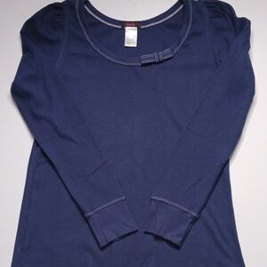 mark. Navy Ribbed Long-Sleeve Top with Bow Trim - Size XXL